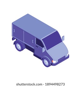 Blue color isometric van side view on white background 3d vector illustration