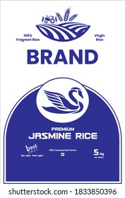 Blue color Jasmine Rice Package Thailand food Logo Products and Fabric Background Thai Arts, banner and poster template design rice food. Thai Arts, banner and poster template design rice food.