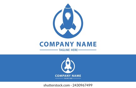 Blue Color Launch Rocket Smart Blub Logo Design