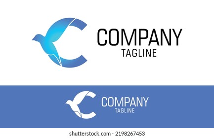 Blue Color Letter c beautiful bird concept logo designs