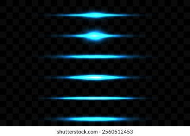 Blue color light effect.Horizontal blue stripes.Laser neon light rays.Vector illustration.