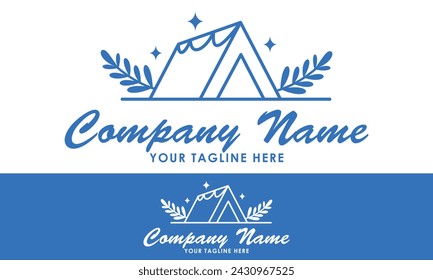 Blue Color Line Art adventure Hike Tent Logo Design