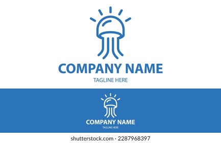 Blue Color Line Art Alarm Jellyfish Animal Logo Design