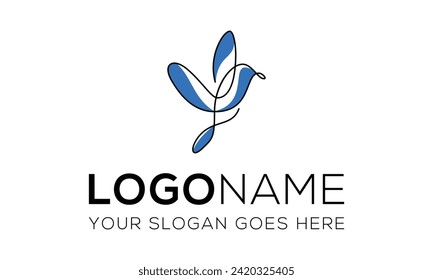 Blue Color Line Art Bird Logo Design