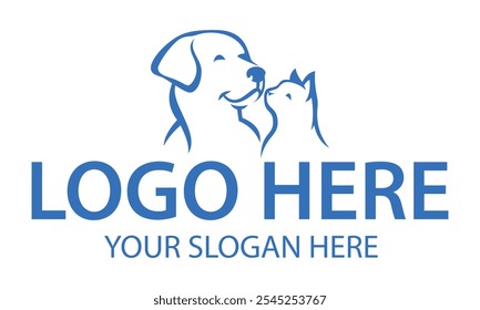 Blue Color Line Art Cat and Dog Logo Design