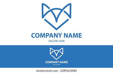 Blue Color Line Art Fox Head Logo Design