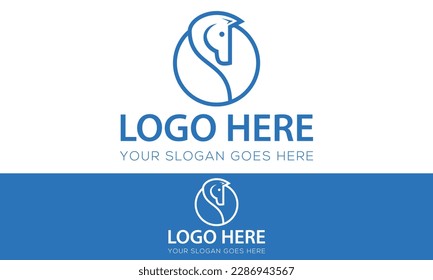 Blue Color Line Art Horse Logo Design