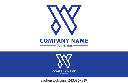 Blue Color Line Art Initial Letter W Logo Design
