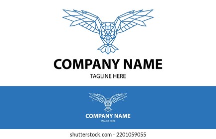 Blue Color Line Art Owl with Spread Wing Logo Design