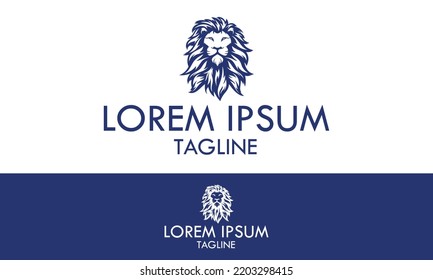 Blue Color Lion Face Great Mane Logo Design