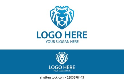 Blue Color Lion Face with Shield Logo Design