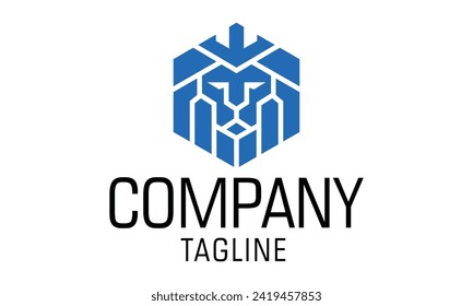 Blue Color Lion Head Logo Design