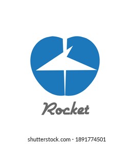 Modelo de diseño de logotipo en color azul, ideas de lanzamiento de plantillas de logotipo de cohete