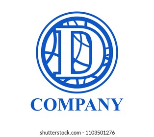 blue color logo symbol type letter d initial business logo design idea illustration shape in circle with beautiful curvy oval line art for premium corporate