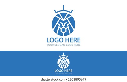 Blue Color Luxury Lion King Face Circle Logo Design