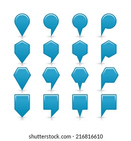Blue color map pin sign satin location icon with gray shadow and reflection isolated on white background. Web design element save in vector illustration 8 eps