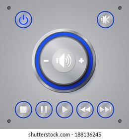 Blue color media player button. Vector Illustration