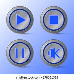 Blue color media player button,Power On