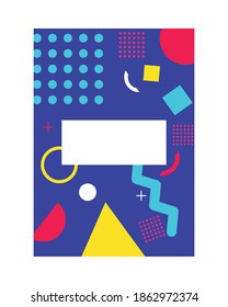 blue color memphis style background with rectangle and figures vector illustration design