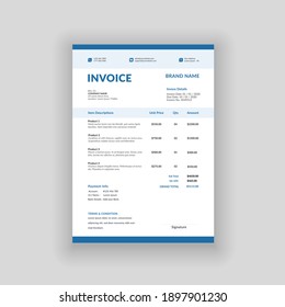 blue color minimal business invoice template vector format