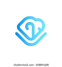 Blue color monogram logo vector design concept isolated on white background. Abstract web icon in line style with combined letter B and number two