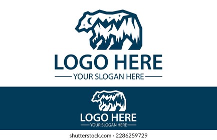 Blue Color Mountain Polar Bear logo Design