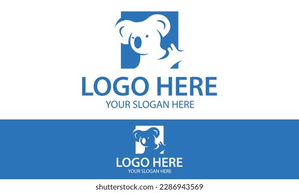 Blue Color Negative Space Adorable Koala Logo Design