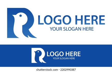 Blue Color Negative Space Bird Letter R Logo Design