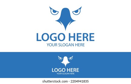 Blue Color Negative Space Eagle Face Logo Design