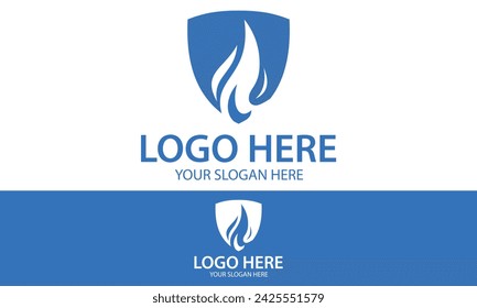 Blue Color Negative Space Fire Shield Logo Design