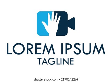Blue Color Negative Space Hand Camera Logo Design