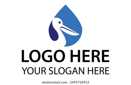 Blue Color Negative Space Pelican Bird with Water Drop Logo Design