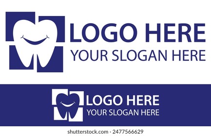 Blue Color Negative Space Tooth Dental Clinic Logo Design Concept