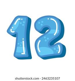 Blue color number 12 vector illustration, colorful number twelve image isolated, cartoon kids design style