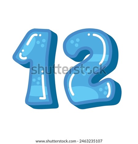 Blue color number 12 vector illustration, colorful number twelve image isolated, cartoon kids design style
