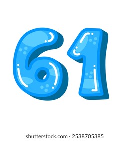 Blue color number 61 vector illustration, colorful number sixty one image isolated, cartoon kids design style