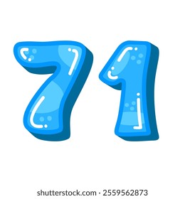 Blue color number 71 vector illustration, number 71 seventy one clipart, cartoon kids design style