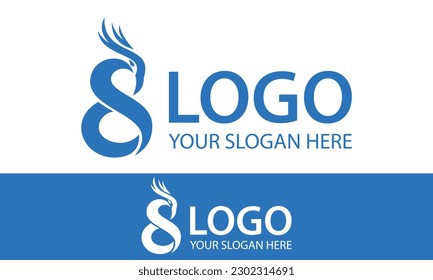 Blue Color Number 8 Phoenix Bird Head Logo Design