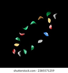 Blue Color Organic Vector Black Background Border. Abstract Leaves Template. Yellow Foliage Nature Illustration. Leaf Realistic Plant.