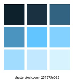 Blue color palette. Gradient tone set. Cool shades grid. Bright vector squares.