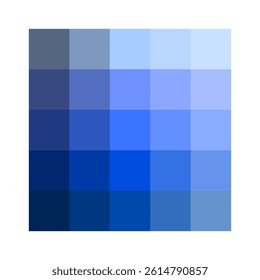 Blue color palette. Square tile pattern. Cold tone harmony. Vector swatch grid.