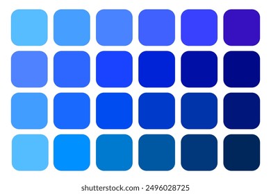 Blue color palette. Various shades. Gradient squares. Vector graphic.