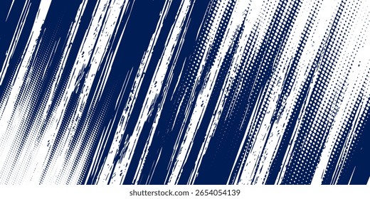 Fondo de textura grunge degradado de patrón de color azul. Punto pop art comics estilo deportivo Ilustración vectorial fondo Abstractas azul oscuro con líneas de velocidad grunge moderno concepto corporativo Vector
