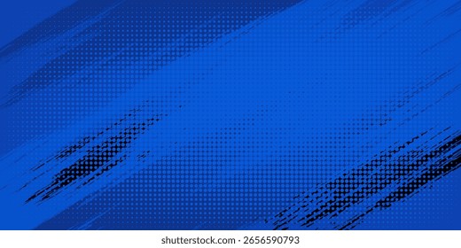 Fondo de textura grunge degradado de patrón de color azul. Ilustración vectorial de estilo deportivo de cómics de arte pop de puntos