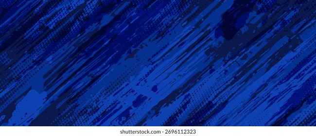 Fondo de textura grunge degradado de patrón de color azul. Ilustración vectorial de estilo deportivo de cómics de arte pop de puntos