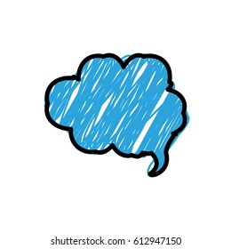 blue color pencil drawing silhouette of cloud speech vector illustration