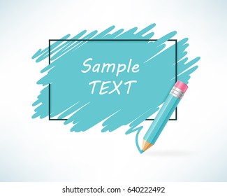 Blue color pencil and text box with copy space. Vector illustration in realistic style.