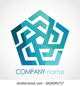 blue color pentagon shape linear abstract logo