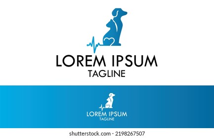 Blue Color Pet Clinic with Dog and Cat Logo Design