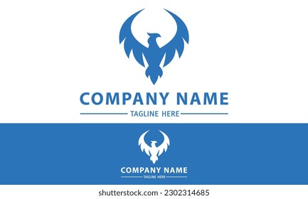 Blue Color Phoenix Bird with Spread Wing Logo Design
